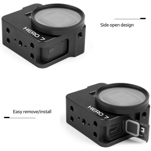  D&F Aluminum Frame Housing Case Skeleton Shell Cover with Protective UV Filter for GoPro Hero 7 Black, Hero 6, Hero 5 Black