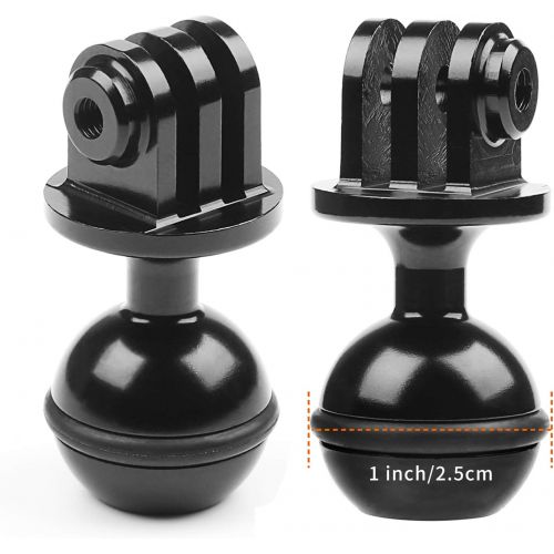  D&F 1 inch Aluminum Ball Mount Tripod Ballhead Adapter with 3/8 Screw Hole Compatible for GoPro AKASO YI and Other Action Camera (2pcs)