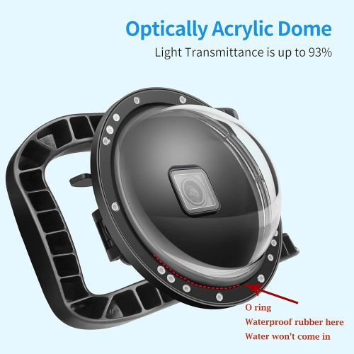  [아마존베스트]D&F Dome Port for GoPro Hero 9 Black, Two Handles Dome Lens Builted-in 45m/147ft Waterproof Sealed Housing Case Diving Swimming Accessory