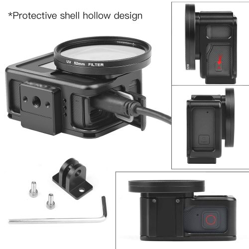  D&F CNC Aluminum Alloy Hollow Protective Case Frame Outdoor Sport Housing Camera Shell Box Frame Mount with Backdoor and 52mm UV Filter for GoPro Hero 7 Black