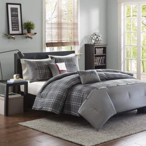  D&H 5 Piece Boys Grey Tartan Plaid Theme Comforter Full/Queen Set, Beautiful Madras Checkered Pattern, Lodge Cabin Hunting Themed, Classic Country Style, Printed Reversible Bedding, vi