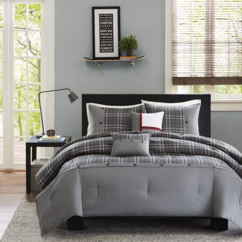  D&H 5 Piece Boys Grey Tartan Plaid Theme Comforter Full/Queen Set, Beautiful Madras Checkered Pattern, Lodge Cabin Hunting Themed, Classic Country Style, Printed Reversible Bedding, vi