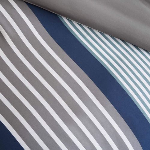  D&H 4 Piece Boys Navy Blue White Grey Stripes Comforter Twin/Twin XL Set, Horizontal Gray Striped Bedding Rugby Stripe Sports Themed Nautical Pattern Modern Lines Pattern Dorm Coll