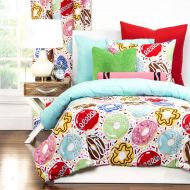 D&H 2 Piece Multi Girls Sweet Dreams Themed Comforter Twin Set, All Over Donuts, Ice Cream,Cupcake, Doughnuts Swirl Print, Solid Reversible Bedding, Beautiful Fun Graphic Print, Bright