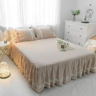 D&LE European Solid Color Comfort Bed Skirt,Ruffled Elastic Solid Bed Skirt Cotton Anti-Slip 3pcs Bedding Set Classic Pleated Styling-E 3pc:150x220cm(59x87inch)