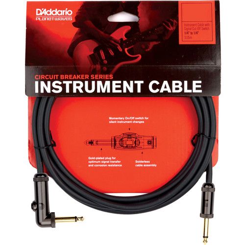  D'Addario Circuit Breaker Instrument Cable with Right-Angle Plug (10')