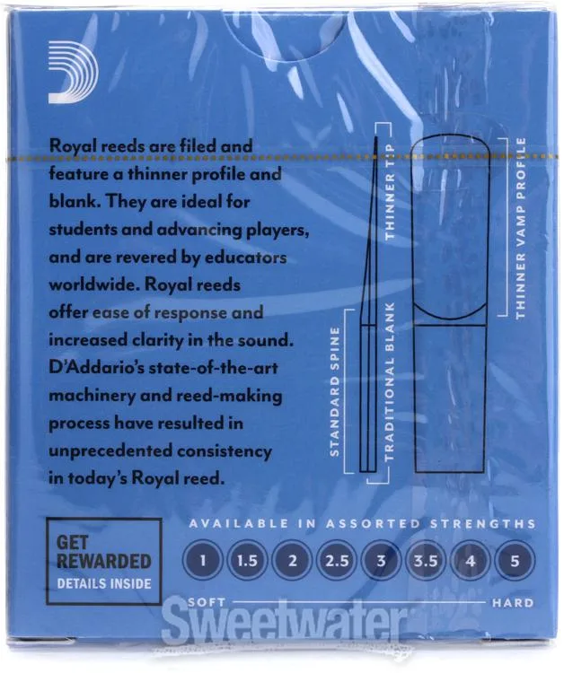  D'Addario Royal Alto Saxophone Reeds (10-pack) with Reed Vitalizer - 2.5