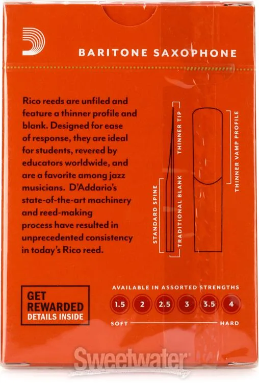  D'Addario RLA1025 - Rico Baritone Saxophone Reeds - 2.5 (10-pack)