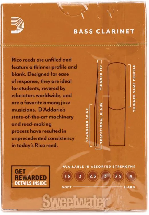  D'Addario Rico Bass Clarinet Reed (10-pack) with Reed Vitalizer Case - 2.5