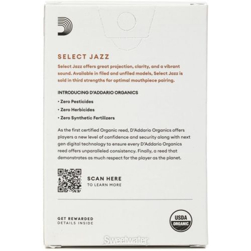  D'Addario Organics Select Jazz Unfiled Soprano Saxophone Reeds - 2 Medium (10-pack)