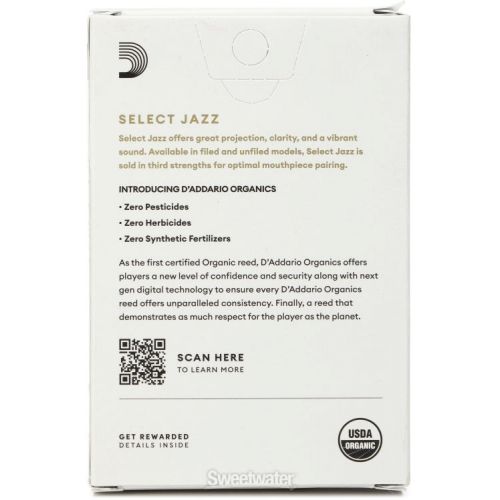  D'Addario Organics Select Jazz Filed Soprano Saxophone Reeds - 2 Medium (10-pack)