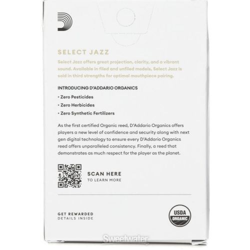  D'Addario Organics Select Jazz Filed Alto Saxophone Reeds - 3 Medium (10-pack)