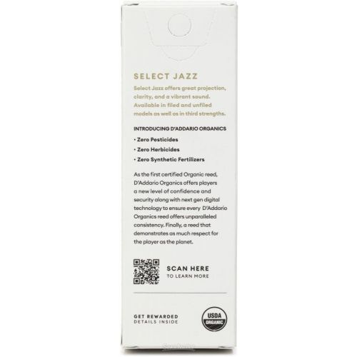  D'Addario Organics Select Jazz Filed Tenor Saxophone Reeds - 2 Soft (5-pack)