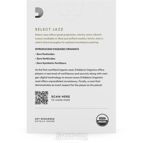  D'Addario Organics Select Jazz Filed Alto Saxophone Reeds - 4 Medium (10-pack)