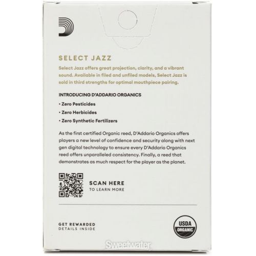  D'Addario Organics Select Jazz Filed Soprano Saxophone Reeds - 3 Soft (10-pack)