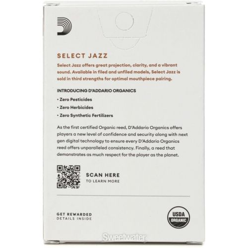  D'Addario Organics Select Jazz Unfiled Soprano Saxophone Reeds - 3 Medium (10-pack)