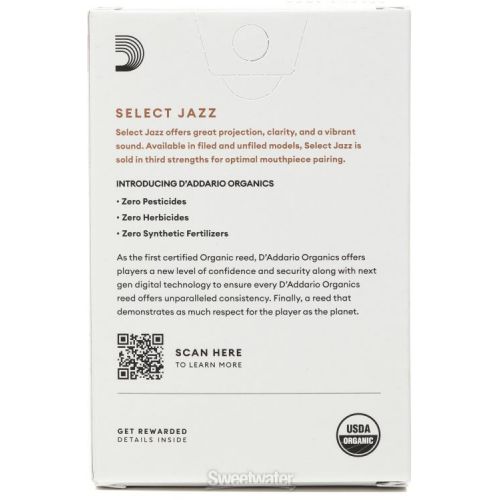  D'Addario Organics Select Jazz Unfiled Soprano Saxophone Reeds - 2 Hard (10-pack)