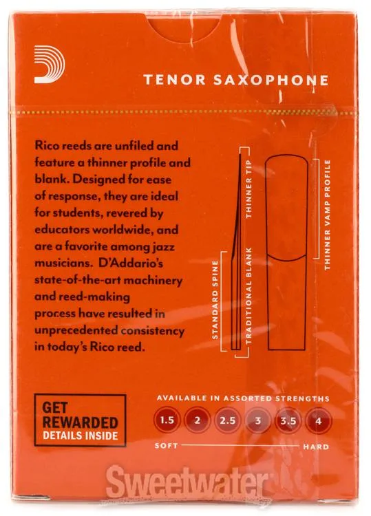  D'Addario Rico Tenor Saxophone Reeds (10-pack) with Reed Vitalizer Case - 3.0