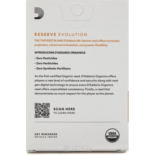  D'Addario Organics Reserve Evolution Bb Clarinet Reeds - 3.5+ (10-pack)