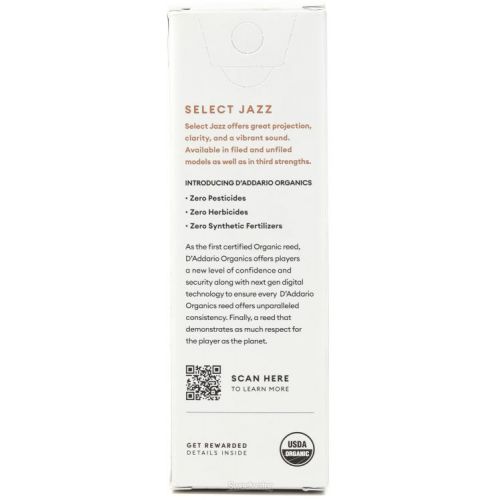 D'Addario Organics Select Jazz Unfiled Tenor Saxophone Reeds - 4 Soft (5-pack)