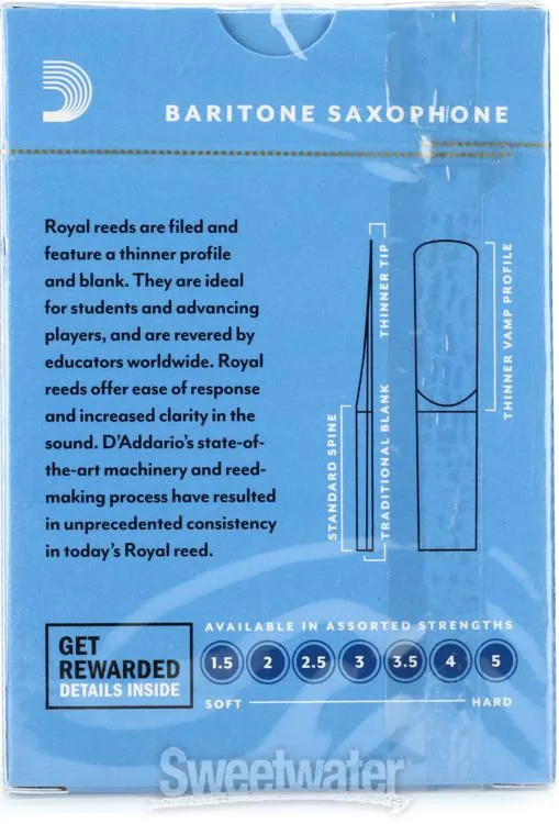  D'Addario RLB1035 - Royal Baritone Saxophone Reeds - 3.5 (10-pack)