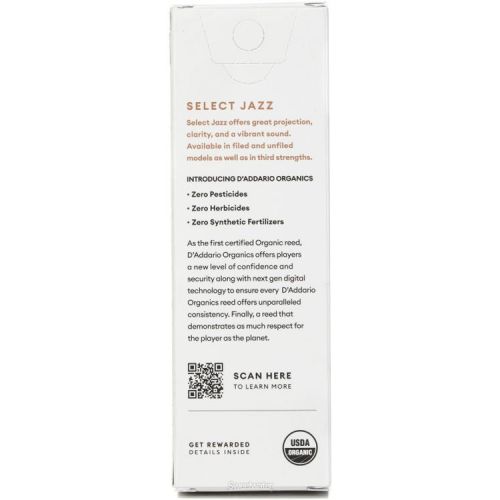  D'Addario Organics Select Jazz Unfiled Baritone Saxophone Reeds - 3 Medium (5-pack)
