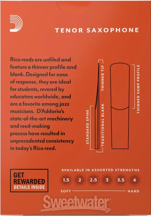  D'Addario RKA1015 - Rico Tenor Saxophone Reeds - 1.5 (10-pack)