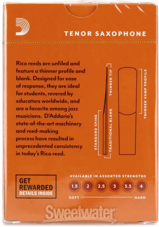  D'Addario Rico Tenor Saxophone Reeds (10-pack) with Reed Vitalizer Case - 3.5