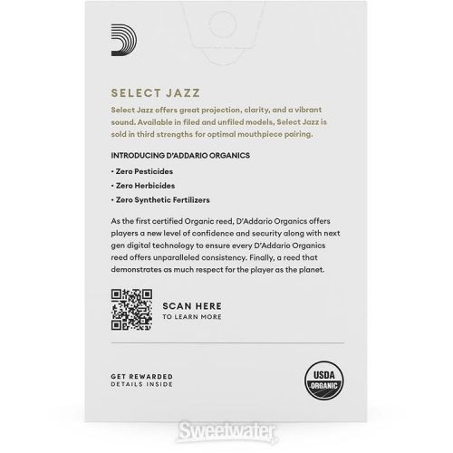  D'Addario Organics Select Jazz Filed Soprano Saxophone Reeds - 2 Soft (10-pack)