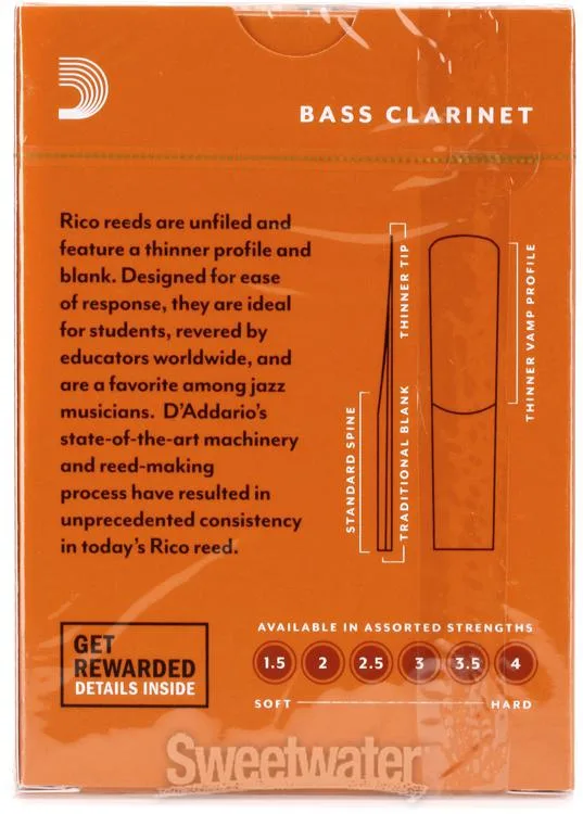  D'Addario REA1020 Rico Bass Clarinet Reed - 2.0 (10-pack)