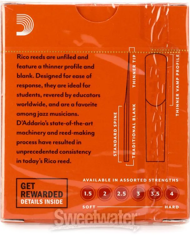  D'Addario Rico Bb Clarinet Reeds (10-pack) with Reed Vitalizer - 2.0