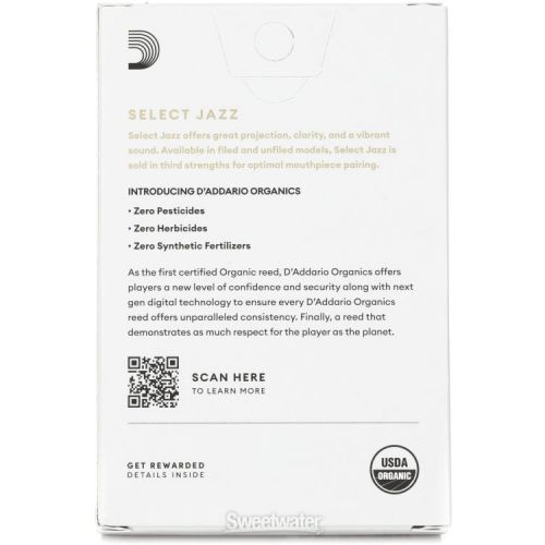  D'Addario Organics Select Jazz Filed Alto Saxophone Reeds - 2 Soft (10-pack)