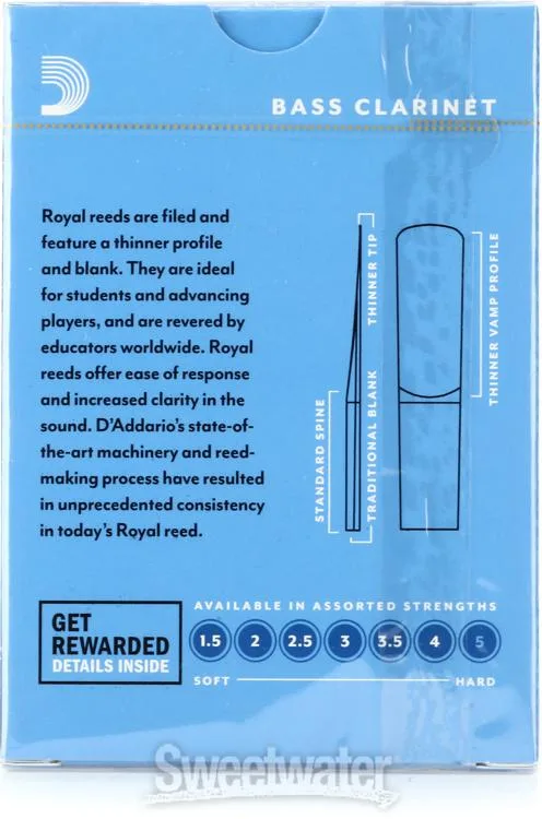  D'Addario Royal Bass Clarinet Reed (10-pack) with Reed Vitalizer Case - 2.0