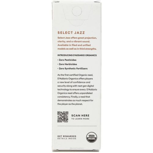  D'Addario Organics Select Jazz Unfiled Tenor Saxophone Reeds - 2 Medium (5-pack)