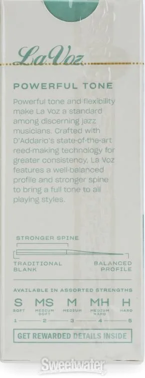  D'Addario RLC05MS - La Voz Baritone Saxophone Reed - Medium Soft (5-pack)