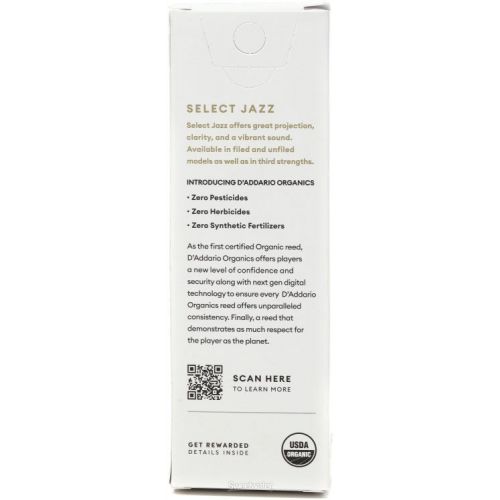  D'Addario Organics Select Jazz Filed Tenor Saxophone Reeds - 2 Hard (5-pack)