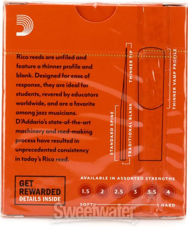  D'Addario Rico Alto Saxophone Reeds (10-pack) with Reed Vitalizer - 2.5