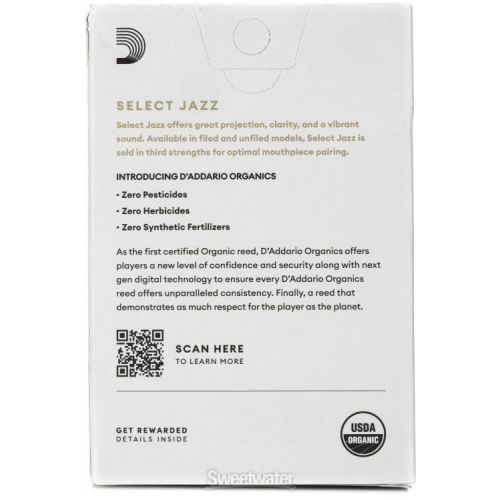  D'Addario Organics Select Jazz Filed Alto Saxophone Reeds - 2 Medium (10-pack)