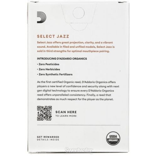  D'Addario Organics Select Jazz Unfiled Alto Saxophone Reeds - 3 Soft (10-pack)