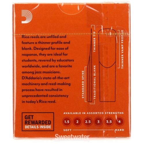  D'Addario Rico Soprano Saxophone Reeds (10-pack) with Reed Vitalizer Case - 2.5