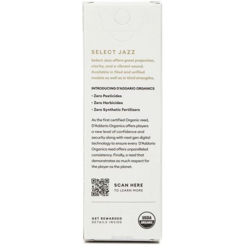  D'Addario Organics Select Jazz Filed Tenor Saxophone Reeds - 4 Soft (5-pack)