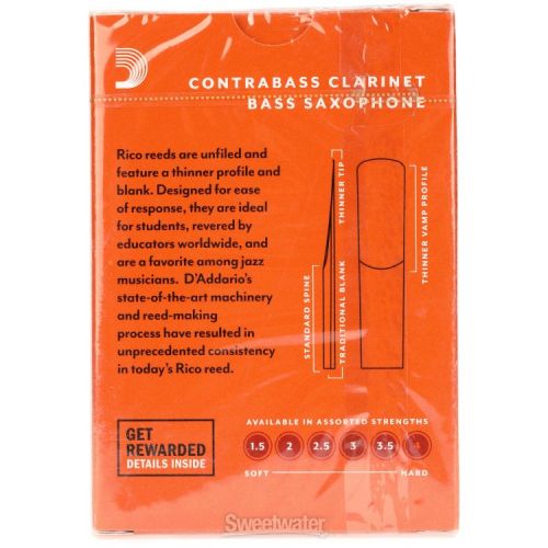  D'Addario RFA1035 Rico Contrabass Clarinet Reed - 3.5 (10-pack)