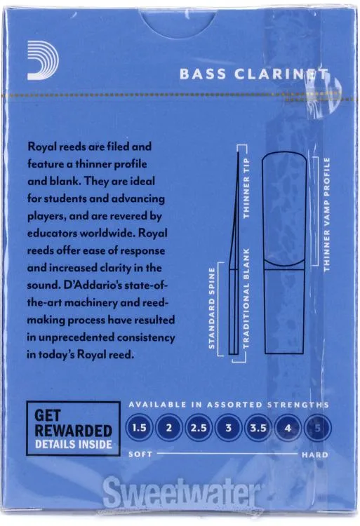  D'Addario REB1040 Royal Bass Clarinet Reed - 4.0 (10-pack)