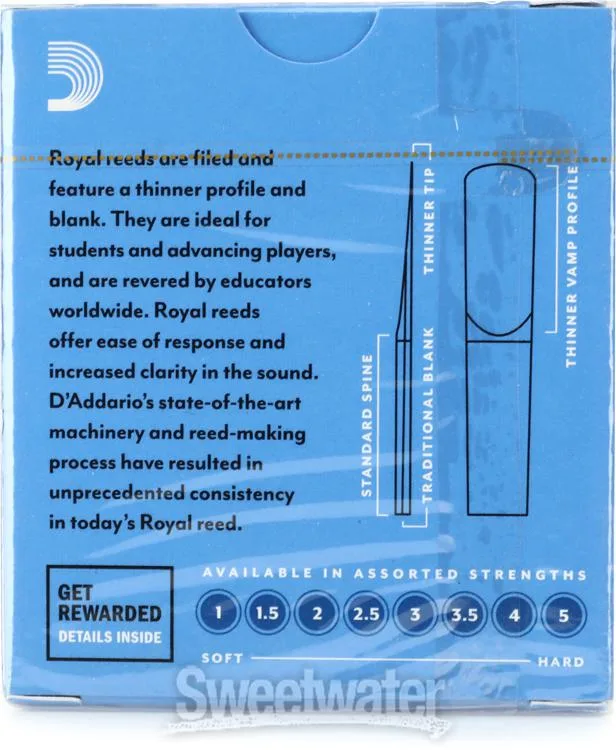  D'Addario RCB10 Royal Bb Clarinet Reed - 4.0 (10-pack)