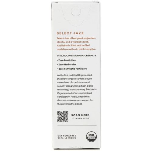  D'Addario Organics Select Jazz Unfiled Baritone Saxophone Reeds - 3 Hard (5-pack)