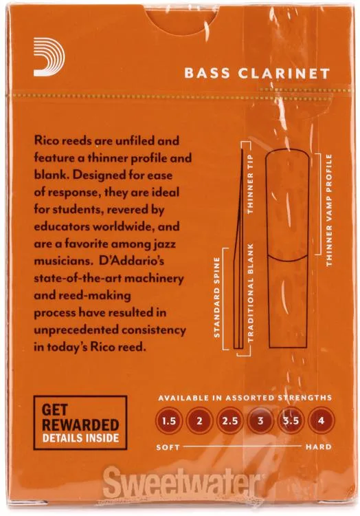  D'Addario REA1030 Rico Bass Clarinet Reed - 3.0 (10-pack)