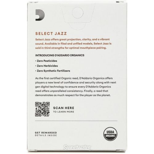  D'Addario Organics Select Jazz Unfiled Soprano Saxophone Reeds - 3 Soft (10-pack)