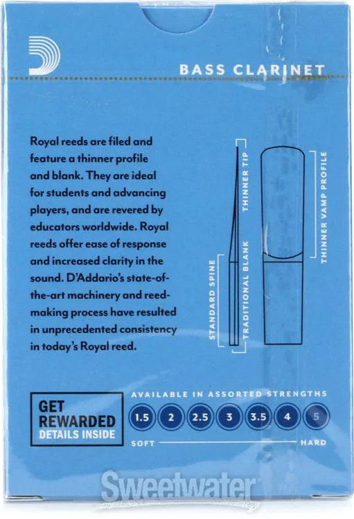  D'Addario Royal Bass Clarinet Reed (10-pack) with Reed Vitalizer Case - 2.5