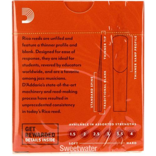  D'Addario RCA1035 Rico Bb Clarinet Reed - 3.5 (10-pack)