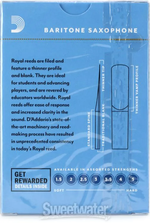  D'Addario RLB1020 - Royal Baritone Saxophone Reeds - 2.0 (10-pack)